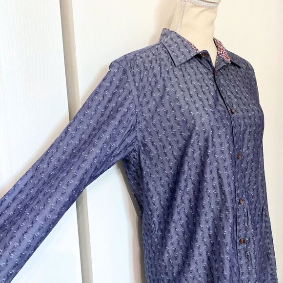 TED BAKER MEN'S BRILLAN SHIRT IN DENIM BLUE FLORAL PRINT - M (3) - Picture 4 of 9